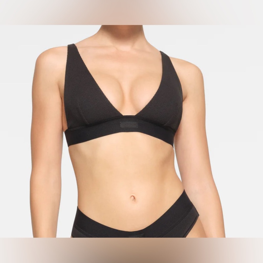 SKIMS COTTON RIB PLUNGE BRALETTE - 4X - SOOT